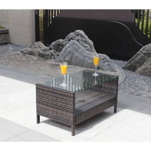 Outdoor Patio Furniture Coffee Table With Clear Tempered Glass - Novari