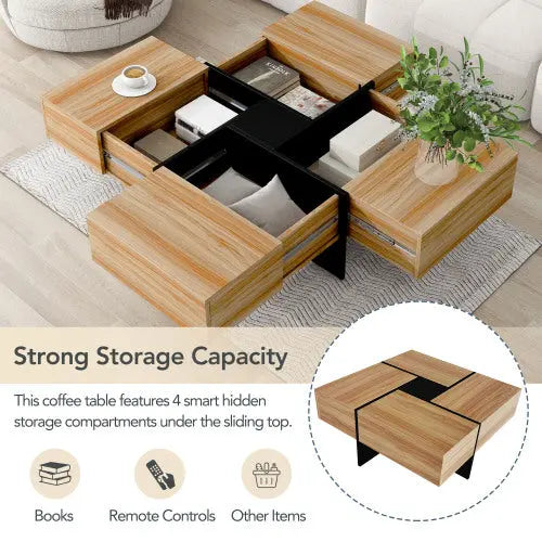 Unique Design Coffee Table With 4 Hidden Storage Compartments - Novari