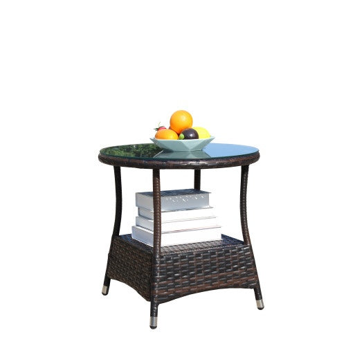 Outdoor Patio Furniture 1 Round Coffee Table With Clear Tempered Glass - Novari