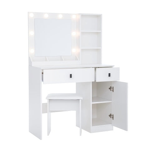 Vanity Desk With Lights, Vanity Set With Mirror, Makeup Vanity Desk With Large Drawers  Three Level Storage Dreeser, VanitysVanities With 3 Lights Brightness Adjustable For Bedroom, White - Novari