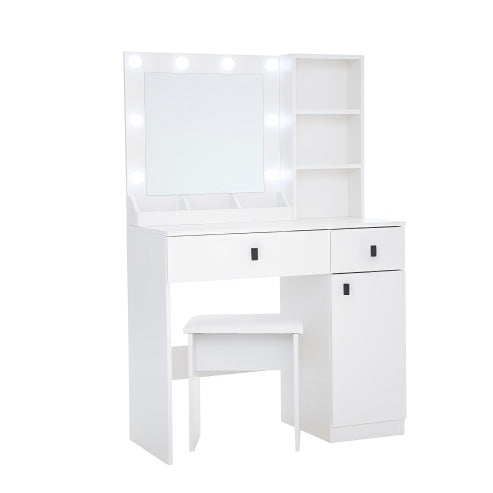 Vanity Desk With Lights, Vanity Set With Mirror, Makeup Vanity Desk With Large Drawers  Three Level Storage Dreeser, VanitysVanities With 3 Lights Brightness Adjustable For Bedroom, White - Novari