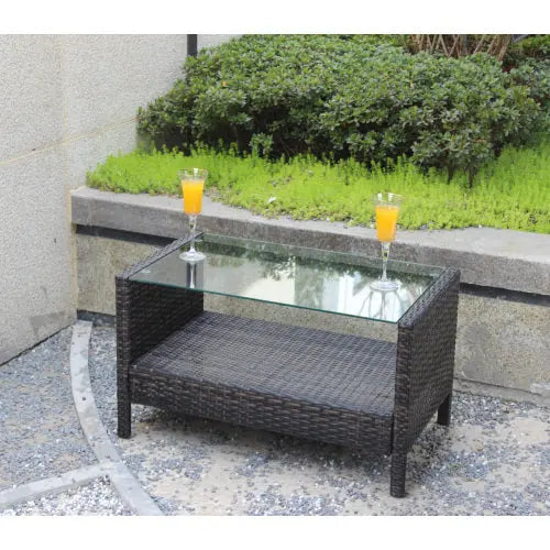Outdoor Patio Furniture Coffee Table With Clear Tempered Glass - Novari