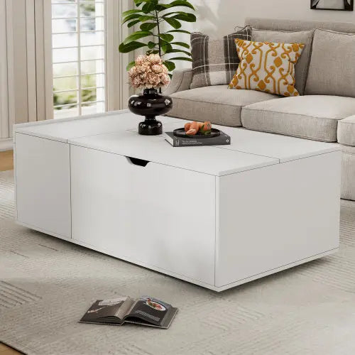 Lift Up Coffee Table, Coffee Table With Drawer, Wooden Tea Tables Sofa End Tables For Living Room Furniture , White - Novari
