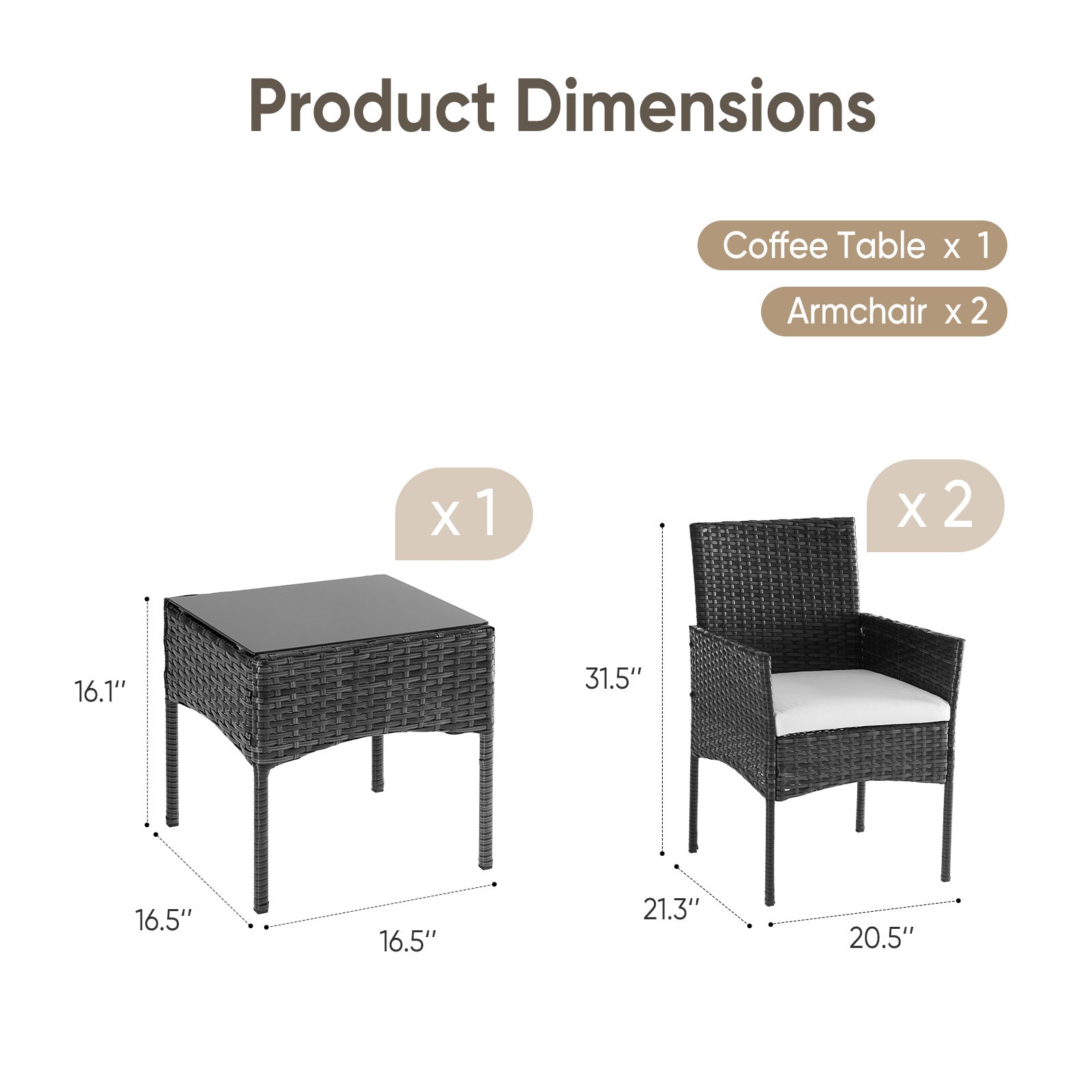 Three-piece Garden Furniture Set, Woven Outdoor Polyethylene Rattan Furniture, Equipped With A Coffee Table And Washable Cushions - Novari