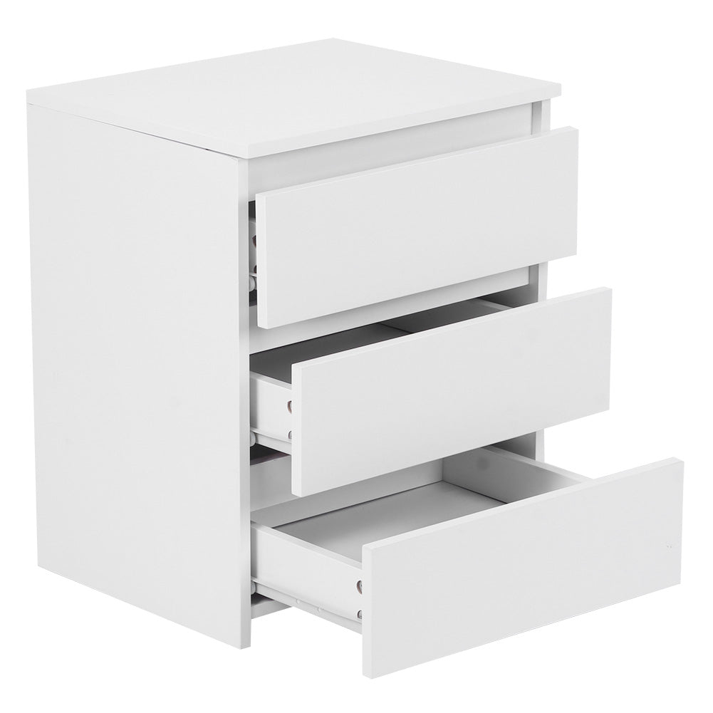 White Modern Bedside Table Cabinet Nightstand With 3 Storage Drawers Bedroom Furniture - Novari