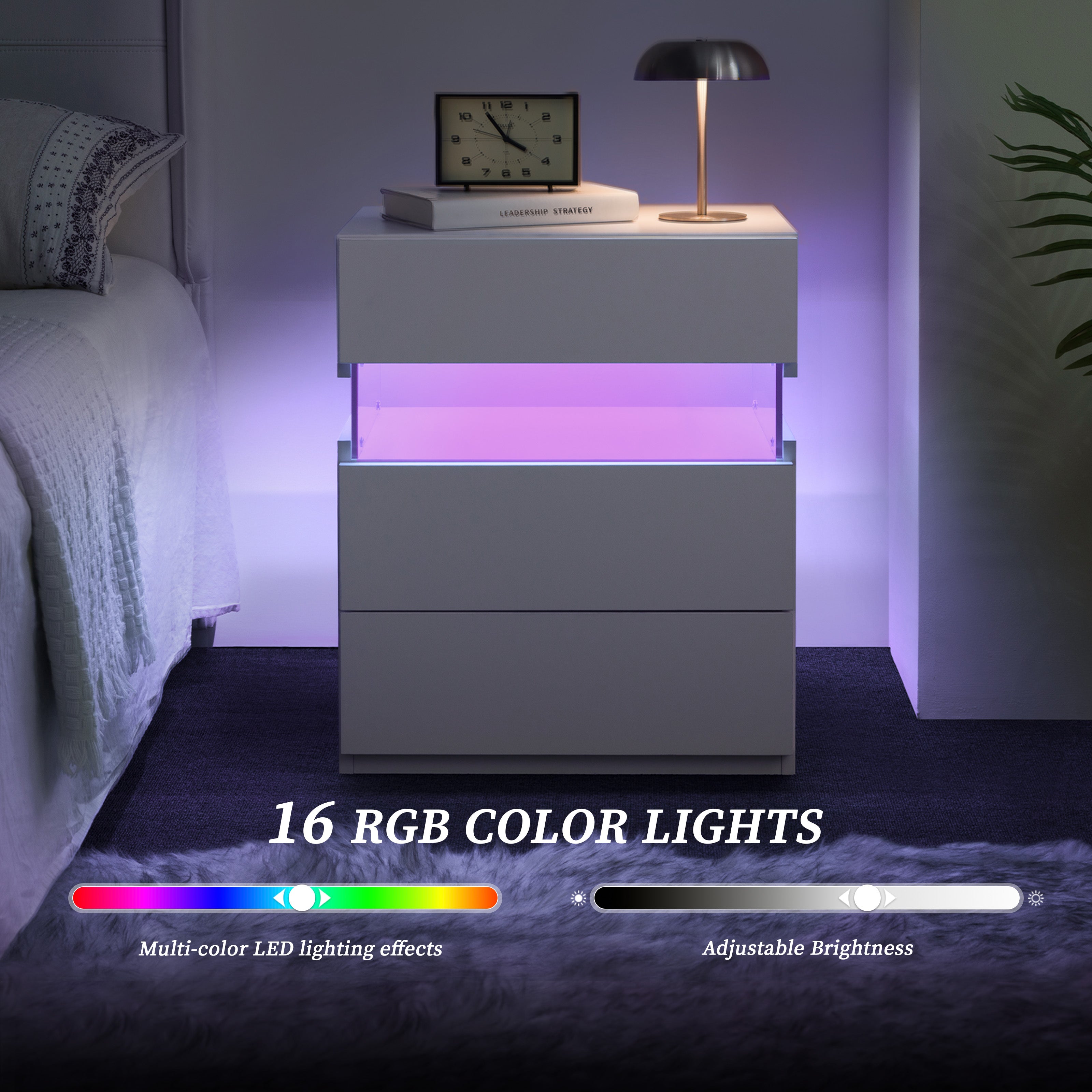 LED Nightstands 3 Drawer Dresser For Bedroom With 16RGB Color Lights,Bedside Tables For Living Room Bedside Furniture White - Novari