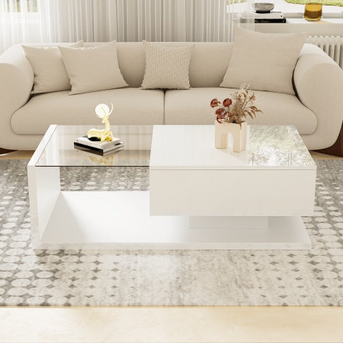 Coffee Table, High-gloss White. Side Tables, Coffee Tables With Glass And LED - Novari