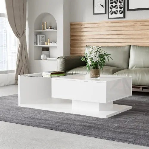 Coffee Table, High-gloss White. Side Tables, Coffee Tables With Glass And LED - Novari