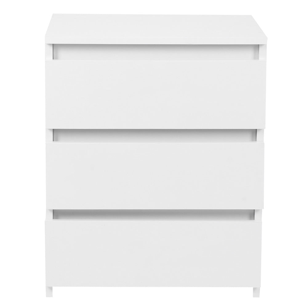 White Modern Bedside Table Cabinet Nightstand With 3 Storage Drawers Bedroom Furniture - Novari