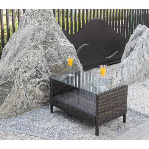 Outdoor Patio Furniture Coffee Table With Clear Tempered Glass - Novari