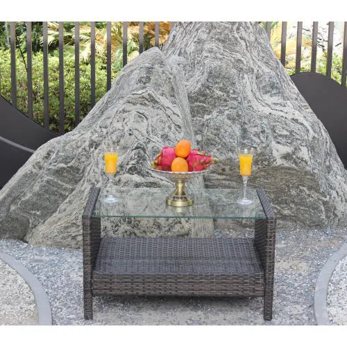 Outdoor Patio Furniture Coffee Table With Clear Tempered Glass - Novari