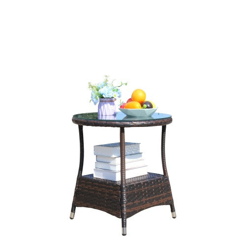 Outdoor Patio Furniture 1 Round Coffee Table With Clear Tempered Glass - Novari