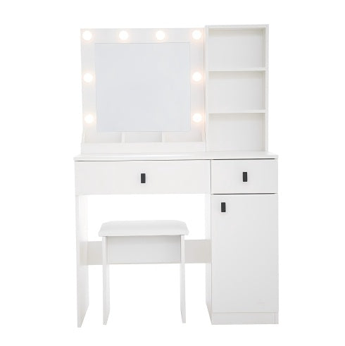 Vanity Desk With Lights, Vanity Set With Mirror, Makeup Vanity Desk With Large Drawers  Three Level Storage Dreeser, VanitysVanities With 3 Lights Brightness Adjustable For Bedroom, White - Novari