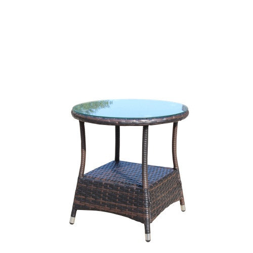 Outdoor Patio Furniture 1 Round Coffee Table With Clear Tempered Glass - Novari