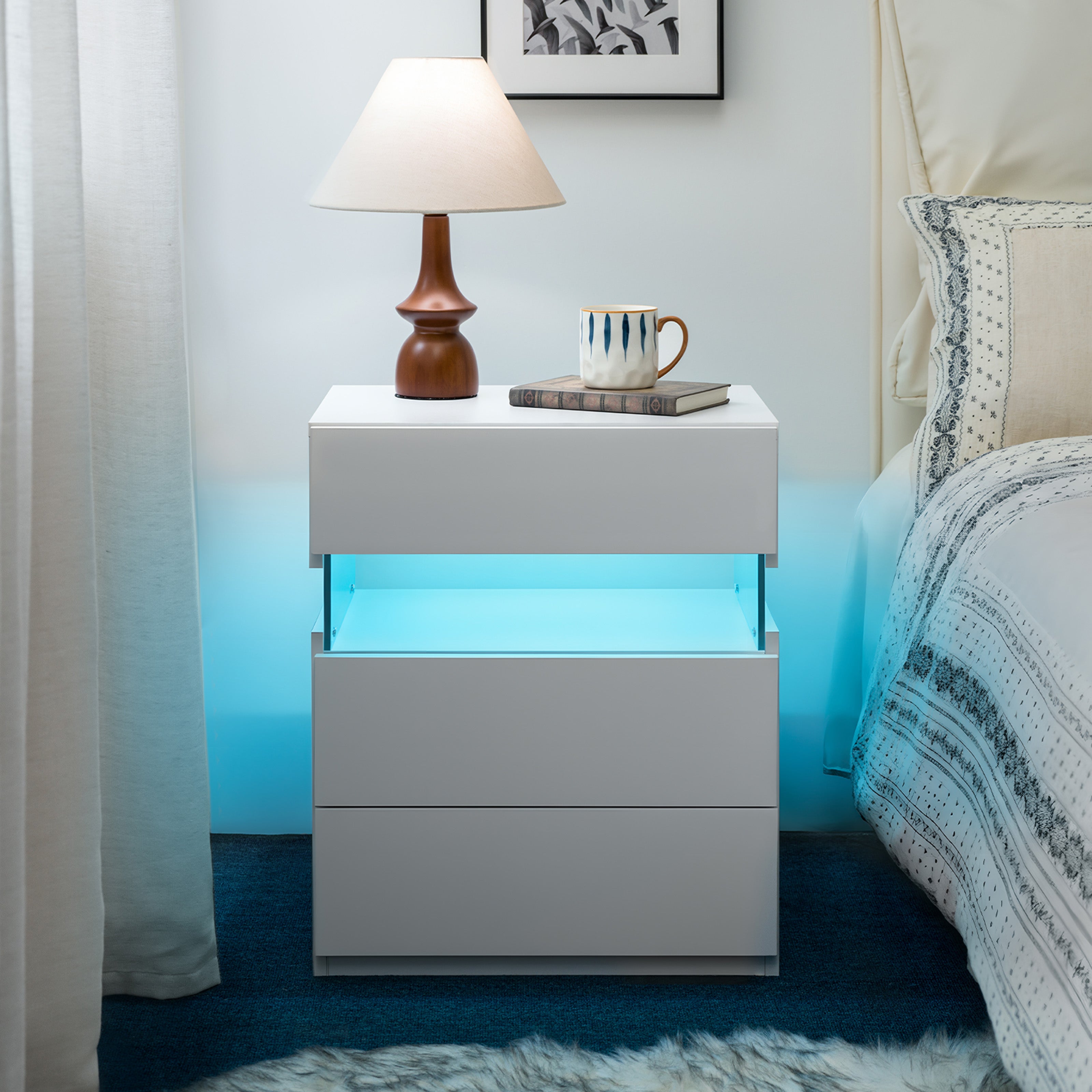 LED Nightstands 3 Drawer Dresser For Bedroom With 16RGB Color Lights,Bedside Tables For Living Room Bedside Furniture White - Novari