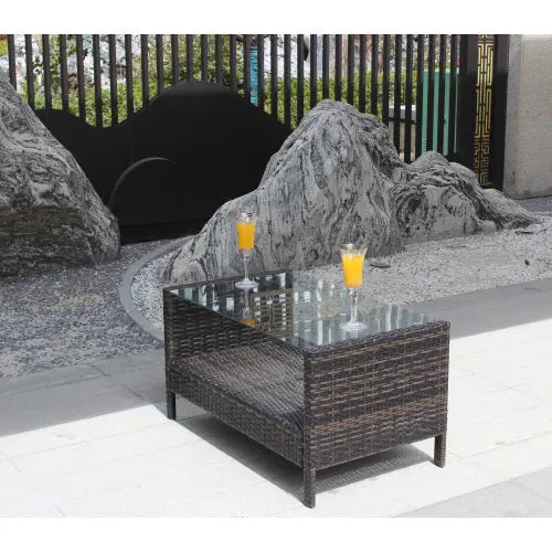 Outdoor Patio Furniture Coffee Table With Clear Tempered Glass - Novari