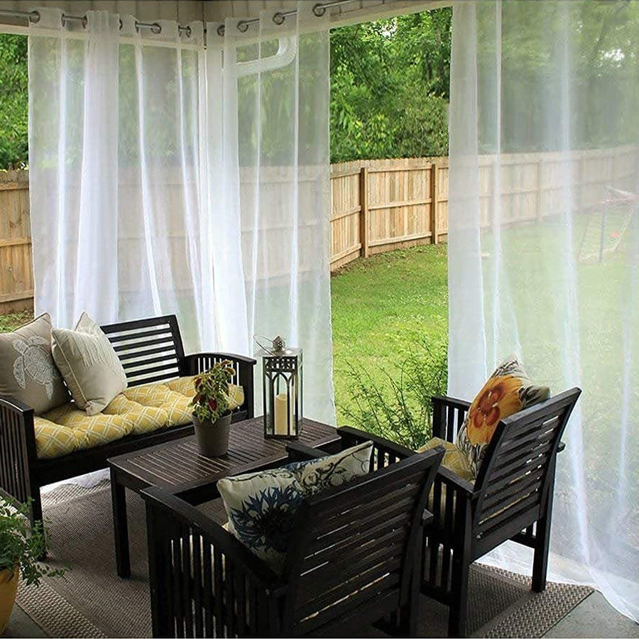 Outdoor Shading Door Curtain Waterproof Curtain Pavilion Balcony White Mesh Curtains Terrace Window Screen - Novari