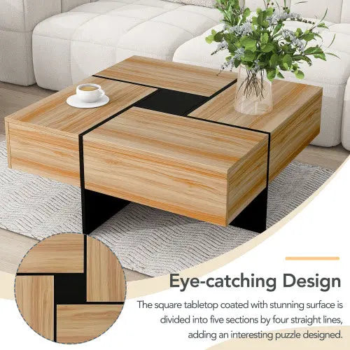 Unique Design Coffee Table With 4 Hidden Storage Compartments - Novari