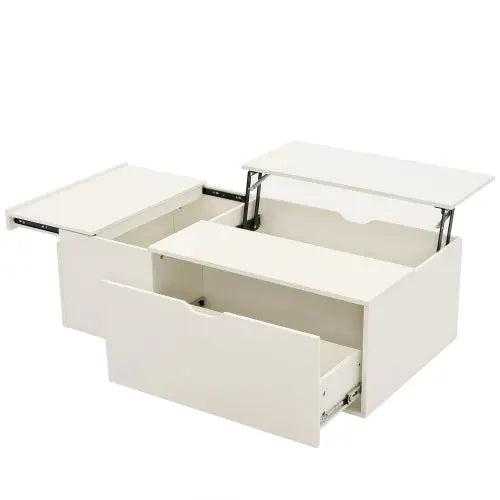Lift Up Coffee Table, Coffee Table With Drawer, Wooden Tea Tables Sofa End Tables For Living Room Furniture , White - Novari