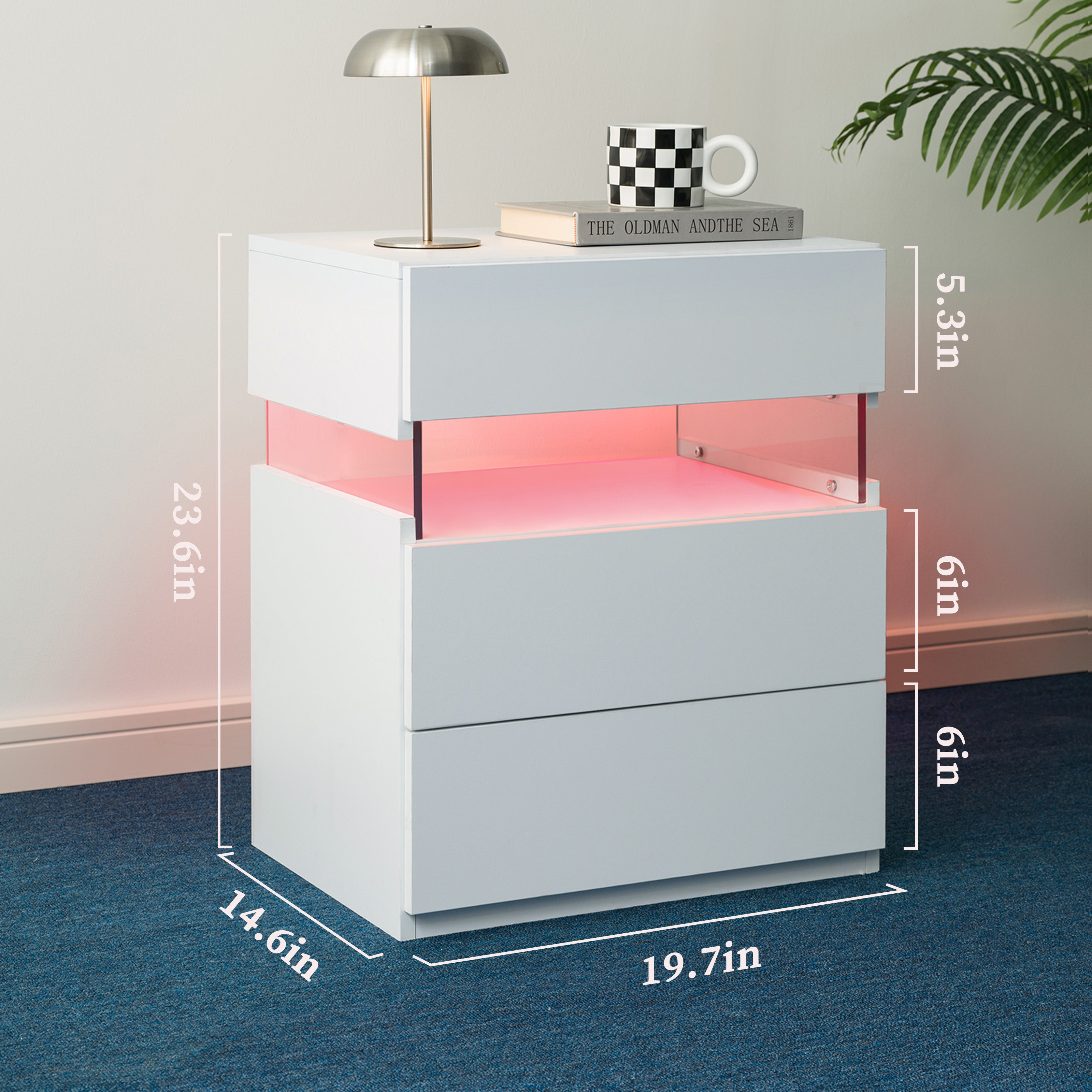 LED Nightstands 3 Drawer Dresser For Bedroom With 16RGB Color Lights,Bedside Tables For Living Room Bedside Furniture White - Novari